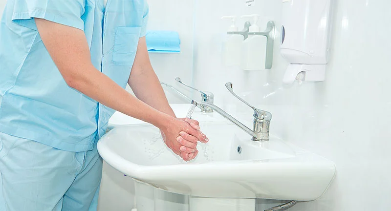 Hand washing at a clinical sink
